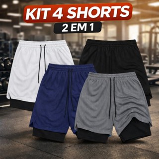 Kit 4 Shorts Masculino 2 em 1 Academia Fitness com Elastano Secagem Rápida em Oferta na Shopee