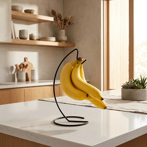 Suporte de Mesa para Cacho de Bananas Fruteira Gancho para Pendurar Bananas Expositor em Aço Preto
