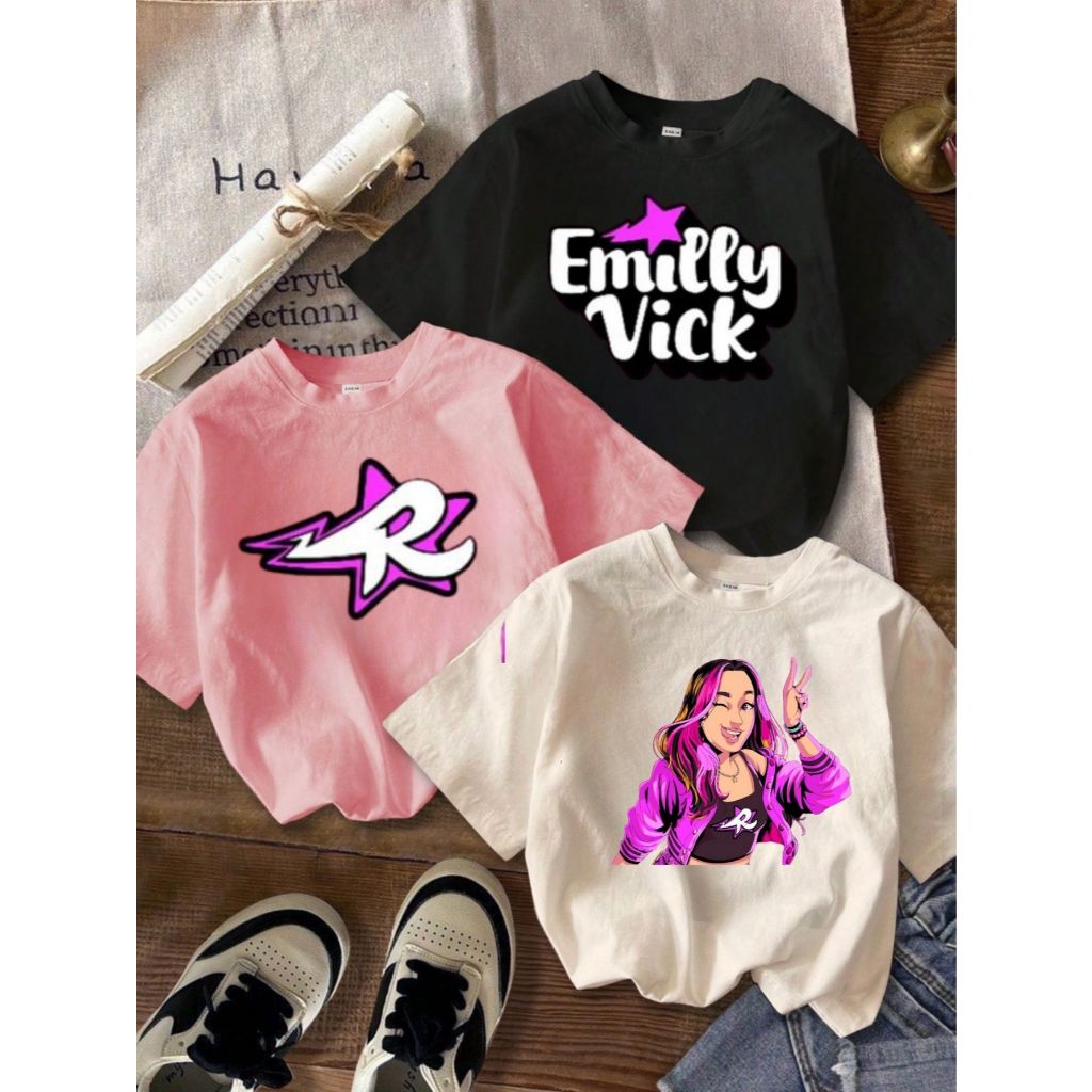 Kit 3 Camiseta Infantil Emilly Vick Feminina 100% Algodão Blogueirinha Moda Kids T-shirt Baratinha em Oferta na Shopee