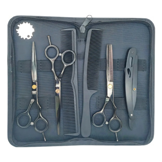 Kit 3 Tesouras Profissionais Fio Navalha Desfiadeira + Navalha + Pente + Estojo Coloridas em Oferta na Shopee