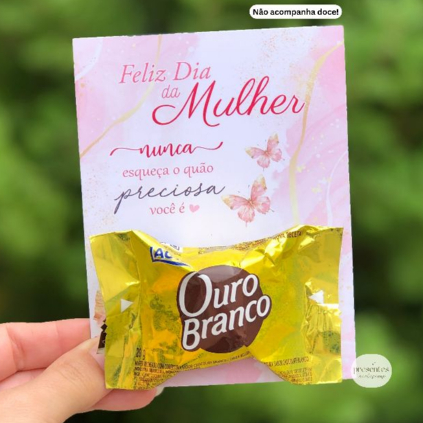 Dia da Mulher 30/50/100 Cartão Agradecimento Cliente para colocar Bombom Beleza Mimo Loja