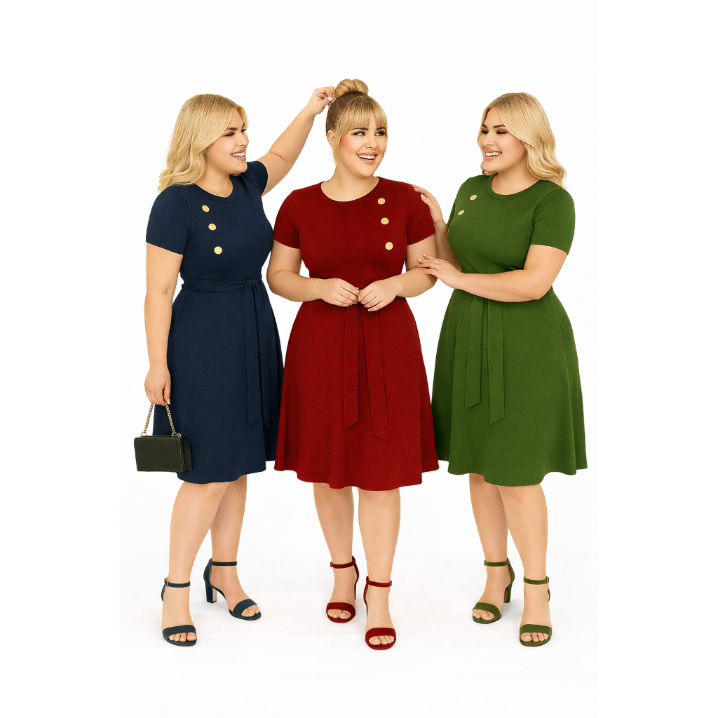 Vestido Plus Size Verde Musgo Moda Evangélica Gospel Rodado Godê Evasê FARDAMENTO CORAL MODESTO MIDI