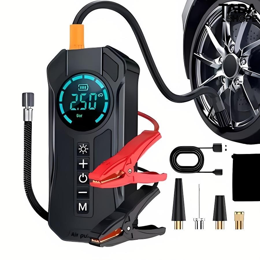 Bomba de Ar Portátil Compressor Multiuso 4 em 1 Power Bank 8000mAh Inflador 12V para Carro Moto Bicicleta Pneus Digital