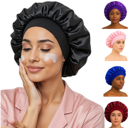 Touca de Cetim Antifrizz com Faixa Confortável/Preto/Colorido