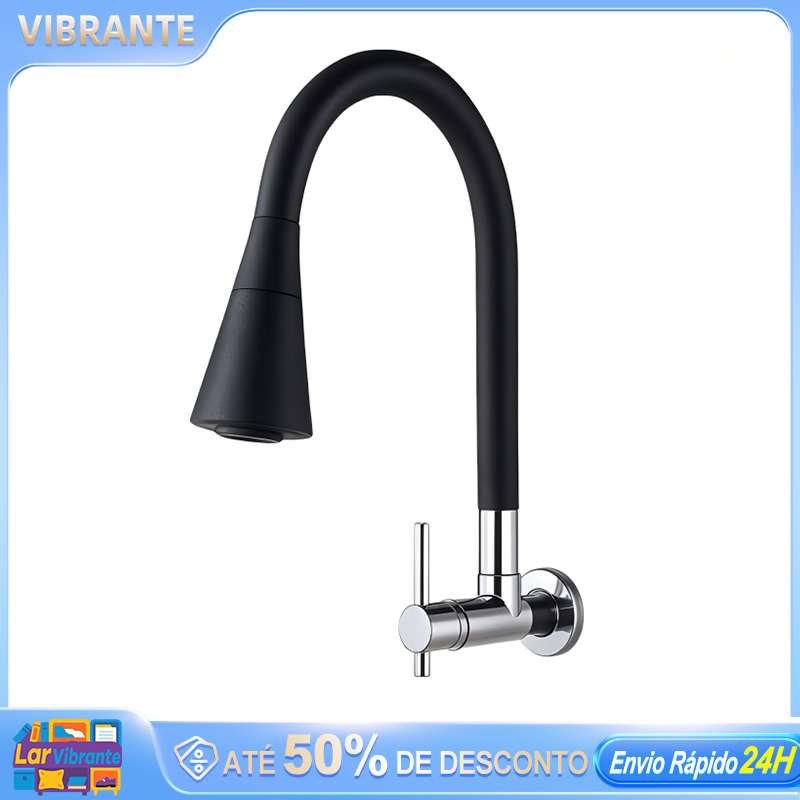 Torneira Bancada Cozinha Gourmet Preta Flexivel 2 Jatos 1/4 de volta para mesa pia bancada e mármore