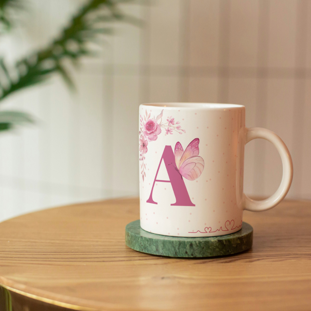 Caneca 325ml Personalizada com Nome e Letra Inicial Floral Cerâmica Presente Criativo Frete Rápido em Oferta na Shopee