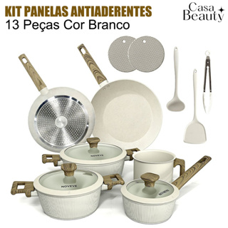 Kit Panelas Antiaderentes 13 Peças Cor Branco – Cozinha Elegante com Alta Qualidade-CASA BEAUTY em Oferta na Shopee