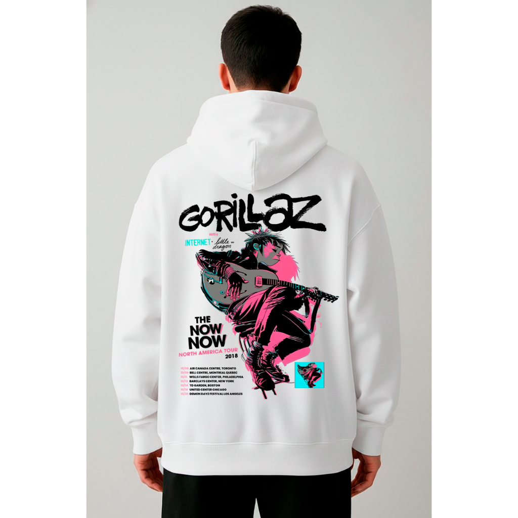 Moletom Canguru Bolso e Capuz Estampado Gorillaz BandaAlternativa Rock Blusa de Frio Capote Flanelado