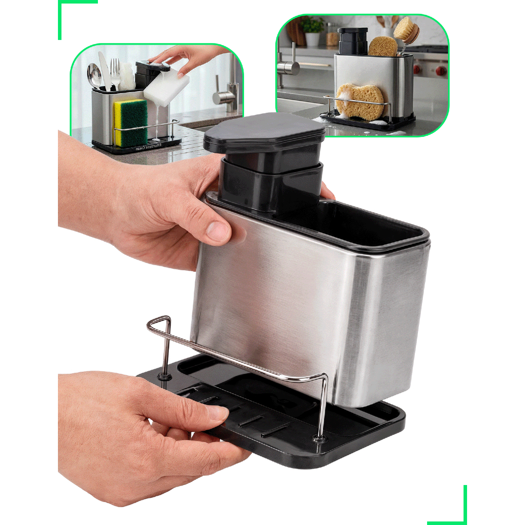 Dispenser Porta Detergente E Esponja 3 Em 1 Aço Inox Escorredor Talheres Utensilios de Cozinha em Oferta na Shopee