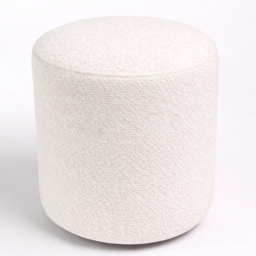 Puff Bouclé Redondo com Textura Macia e Aconchegante Puff Aura Decorativo Suporta 120kg