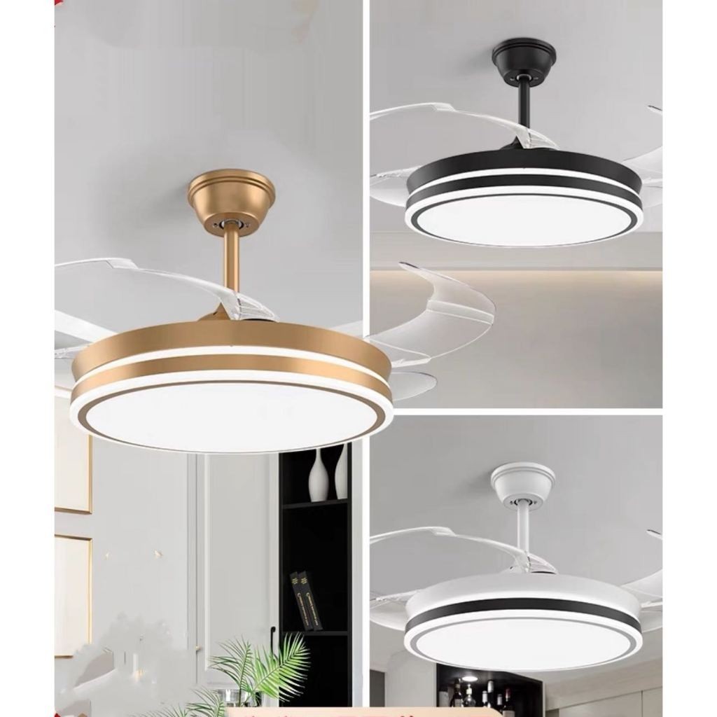 Lustre Ventilador de Teto Retrátil 96W LED Troca Cor Com Controle Silencioso 6 Velocidades Bivolt