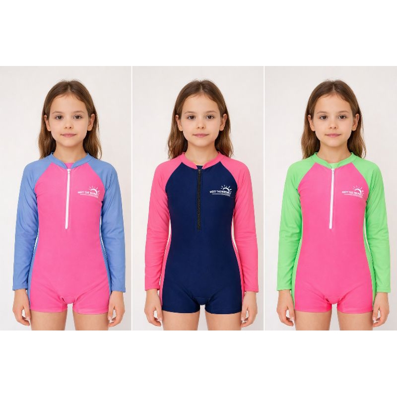 🩱 Maiô juvenil Macacão Manga Longa com Zíper – Proteção UV em Oferta na Shopee