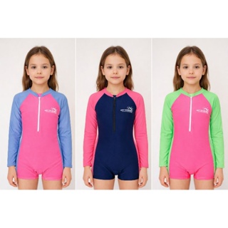 🩱 Maiô juvenil Macacão Manga Longa com Zíper – Proteção UV em Oferta na Shopee