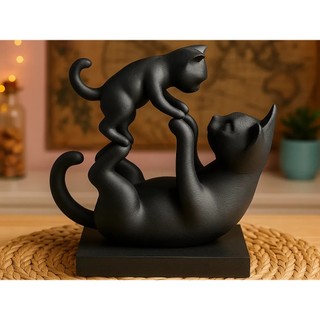 Escultura Decorativa Gatos Amor 13cm – Estátua Moderna para Decoração de Ambiente