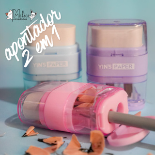 Apontador 2 em 1 com BORRACHA - DEPÓSITO E APONTADOR DE LAPIS CONVENCIONAL E JUMBO - CORES PASTEL em Oferta na Shopee