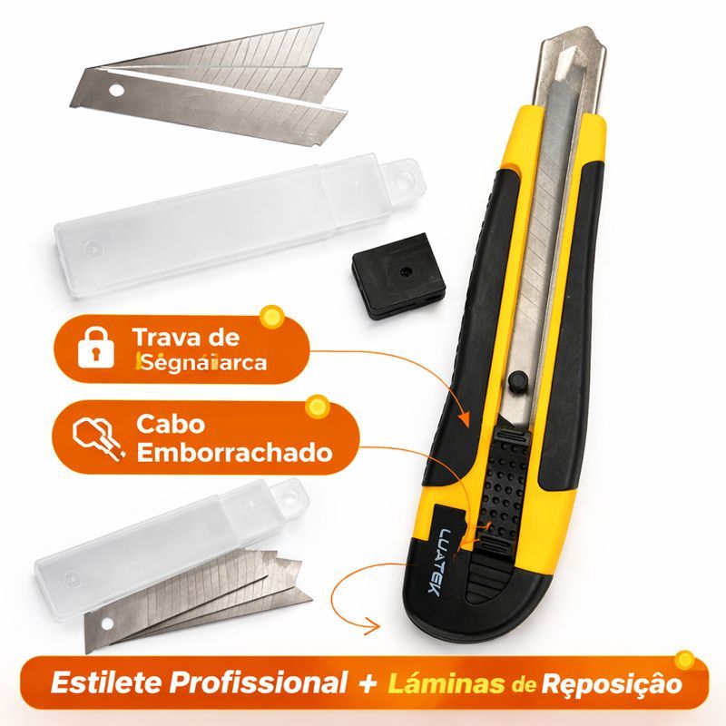 Estilete Profissional com Trava de Segurança Emborrachado Corte Preciso com Lâminas em Oferta na Shopee