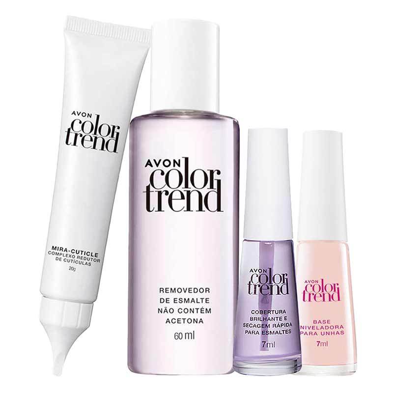 Kit Completo Para Unhas Color Trend, Mira-Cuticle, Removedor, Lixa, Esmalte Base Brilhante ou Niveladora Unhas - Avon.