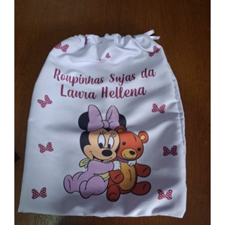 Saquinho de roupas sujas para creche da minie personalizada com nome da criança. em Oferta na Shopee