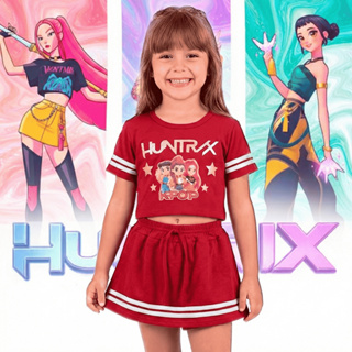 Conjunto Infantil Menina Huntrix Guerreiras do K-pop Demon Hunters Short Saia Cropped Estampado em Oferta na Shopee
