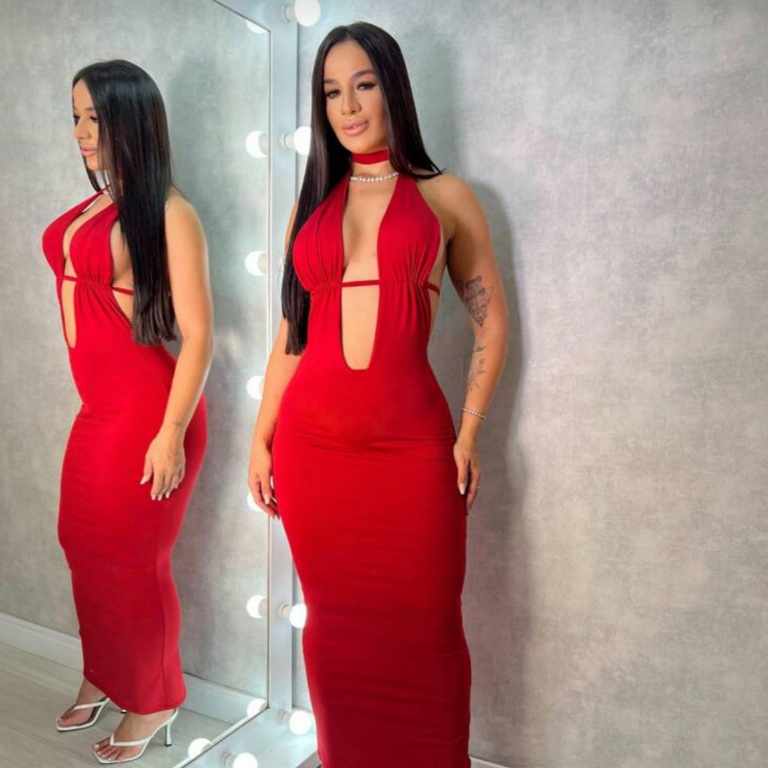 Vestido Decotado Elegante Festa Eventos Verão Tecido Suplex Premium Vestido Decote V Costas Aberta em Oferta na Shopee