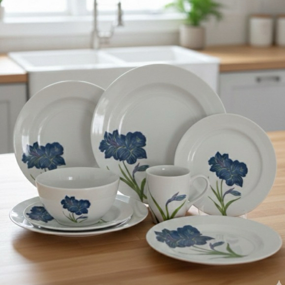 Jogo de Jantar 20 Peças Porcelana Schmidt Pratos Tijelas Canecas e Sobremesa
