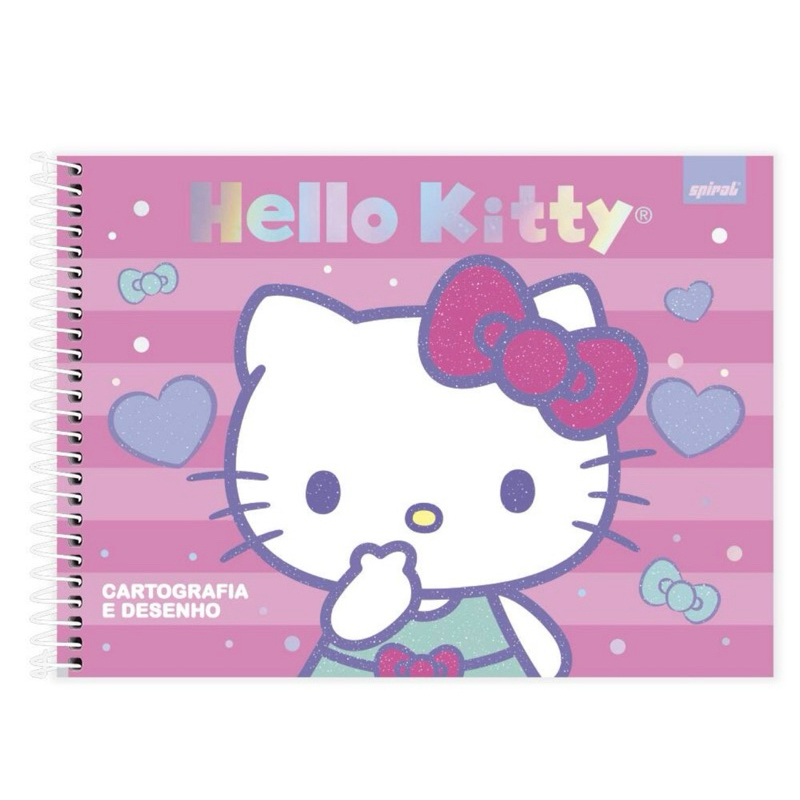 Caderno de cartografia e desenho, Capa dura, 80 folhas, Hello Kitty