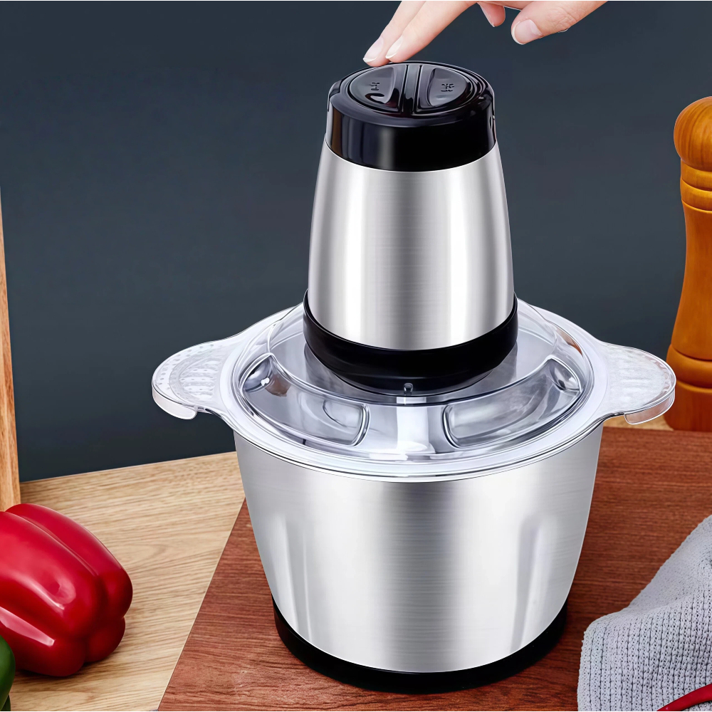 Imagem 2 Litro Triturador De Alimentos Carne e Legumes Elétrico Multiprocessador 2 Modos Bivolt Inox Fácil De Limpar