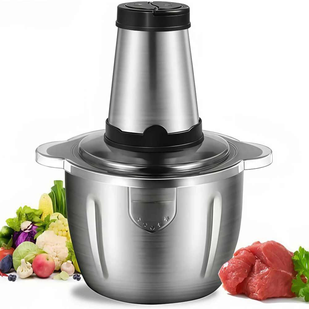 Imagem 2 Litro Triturador De Alimentos Carne e Legumes Elétrico Multiprocessador 2 Modos Bivolt Inox Fácil De Limpar