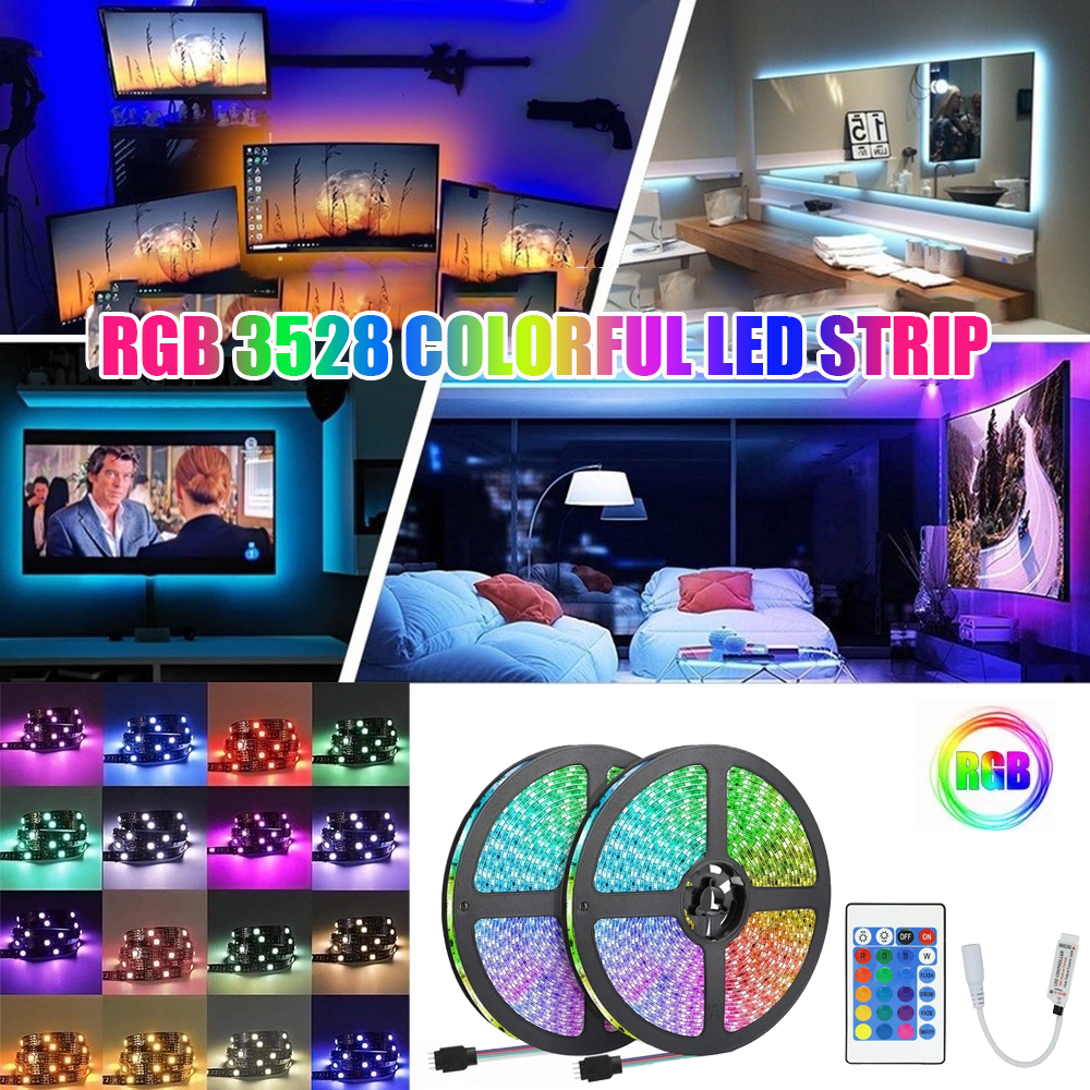 Fita LED RGB 3528 Colorida 5m 12V Bivolt Controle Remoto,Com Entrada Usb,e Fonte Decoração Casa Teto