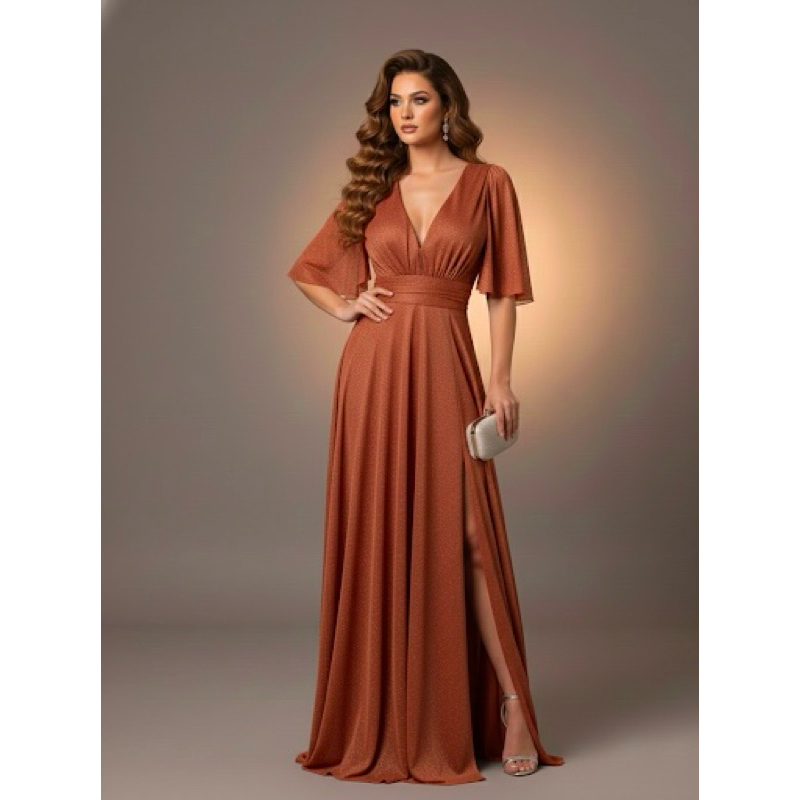 Vestido madrinha de casamento brilhoso discreto todo brilhoso manga curta luxo tamanho padrão e tamanho plus size em Oferta na Shopee