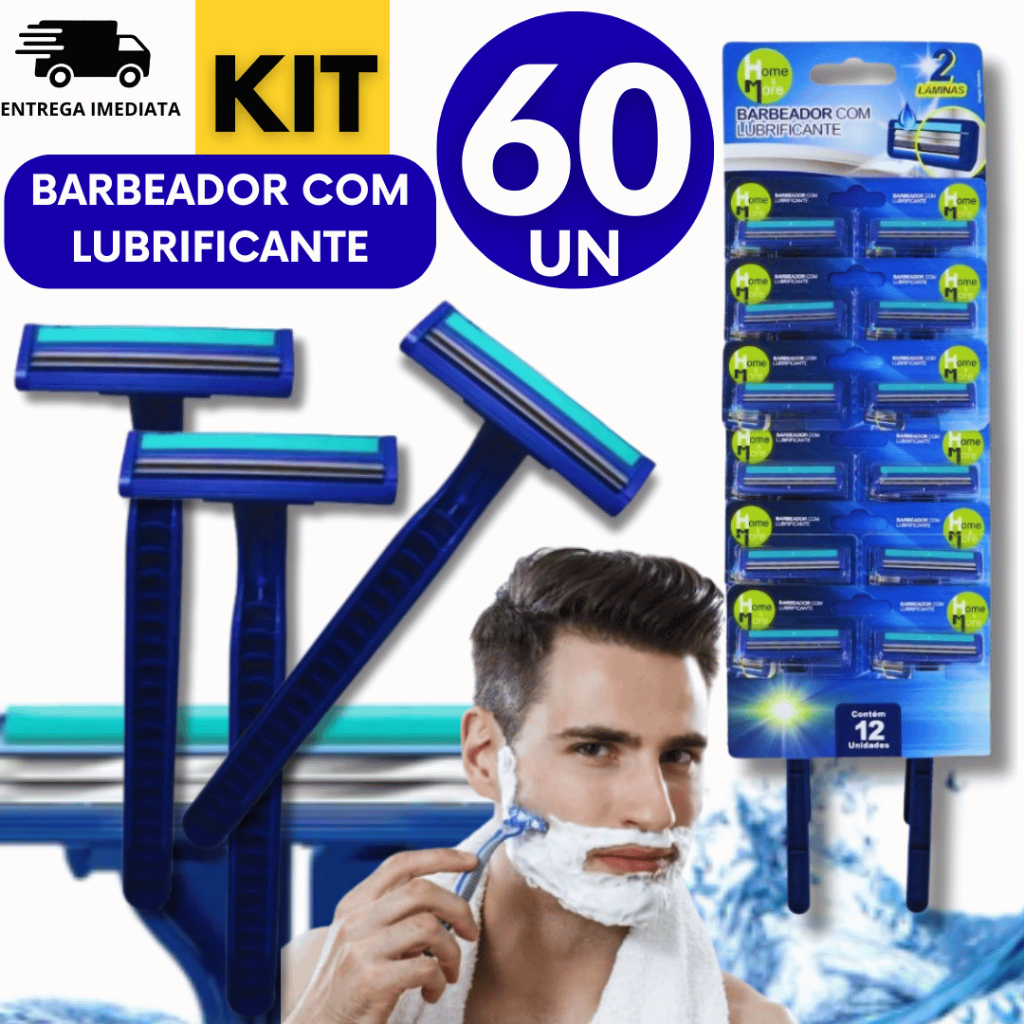 Kit 60 Presto barba aparelho de barbear 2 Lâminas com fita lubrificante barbeador descartavel Utilidades