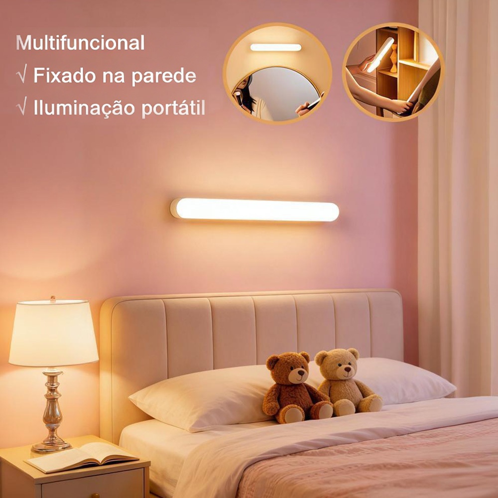 Luminária LED com Base Magnética｜Recarregável, Para Leitura e Guarda-Roupa