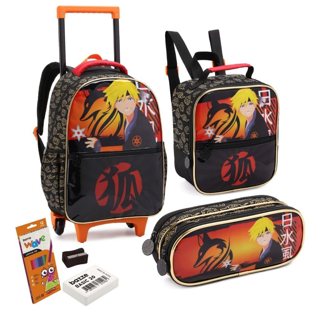 Kit Mochila Escolar Infantil com Rodinhas, Lancheira e Estojo Duplo Spider Aranha, Marculina