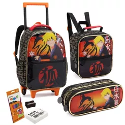 Kit Mochila Escolar Infantil com Rodinhas, Lancheira e Estojo Duplo Spider Aranha, Marculina