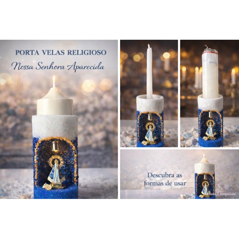 Porta Velas- Réchaud Religioso Nossa Senhora Aparecida | Compatível com Vela Palito e Vela 7 Dias