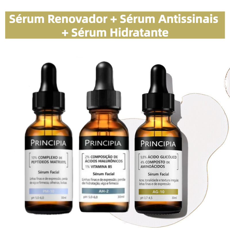 Principia Kit Rejuvenescedor Essencial Trio Sérum Sérum Renovador + Sérum Antissinais + Sérum Hidratante
