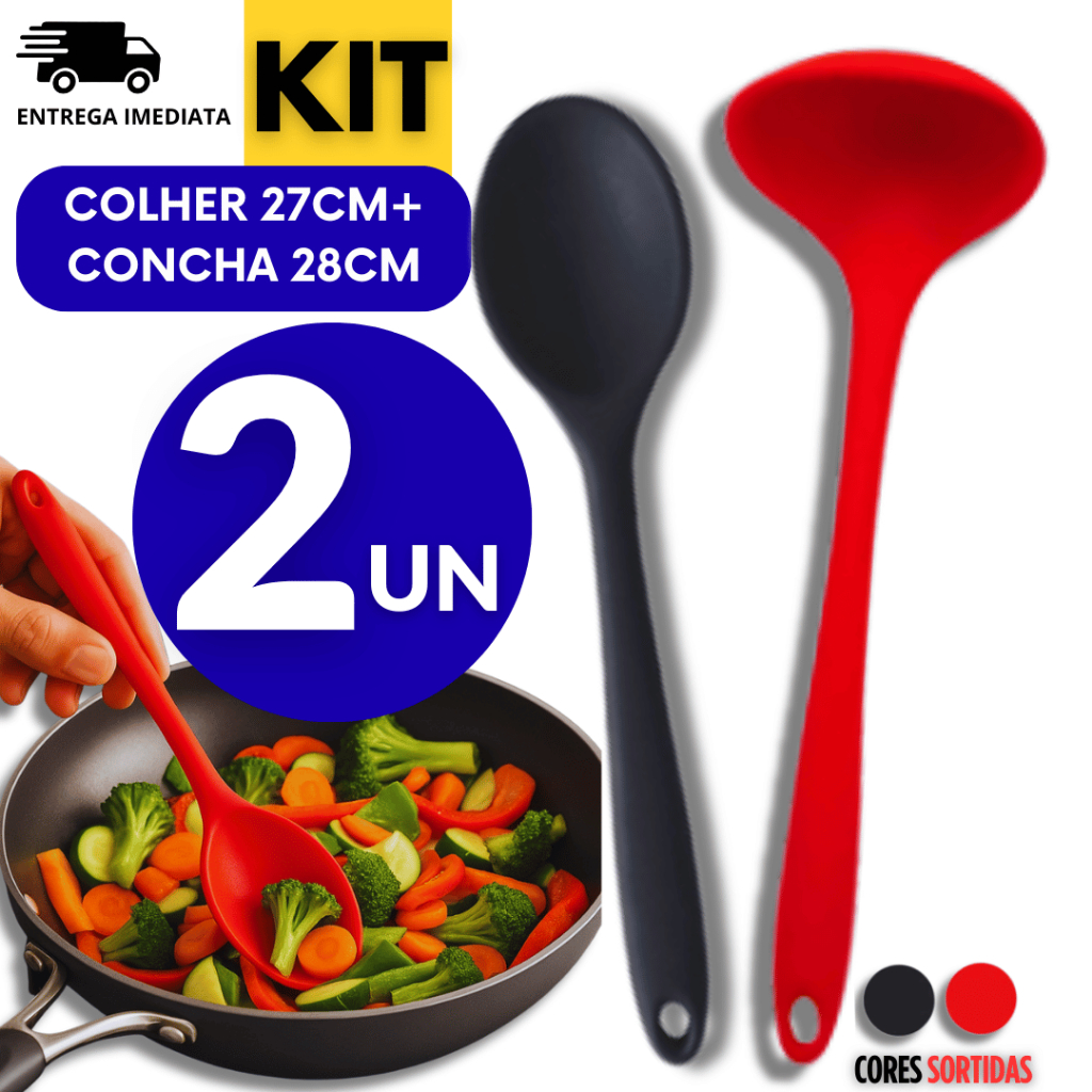 Combo Especial 2 Peças - Colher de Silicone de Arroz Multiuso + Concha de Feijão Utilidades Premium Qualidade Garantida