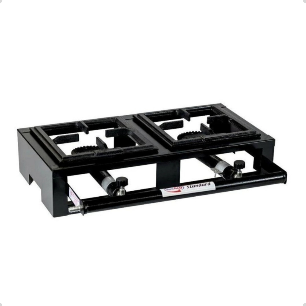 Fogão 2 Bocas Alta Pressão Cristal Aço Industrial Boca 20x20 Com Mangueira Gás GLP