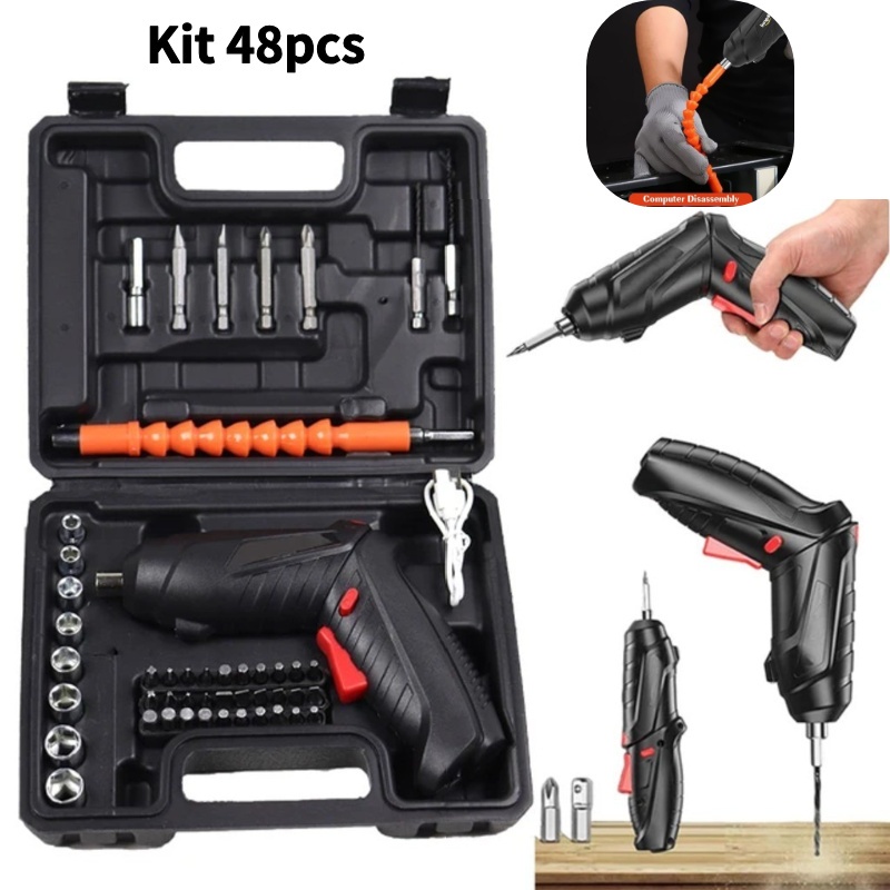 Kit Parafusadeira/furadeira 48 pçs Portátil carregador Usb Leve Forte Desmontar e montar