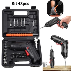 Kit Parafusadeira/furadeira 48 pçs Portátil carregador Usb Leve Forte Desmontar e montar