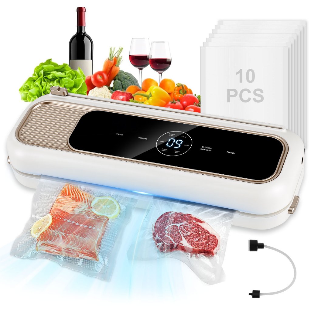 Seladora A Vácuo Embalagens 90kpa Alimentos Portátil,10sacos 127v Creme em Oferta na Shopee