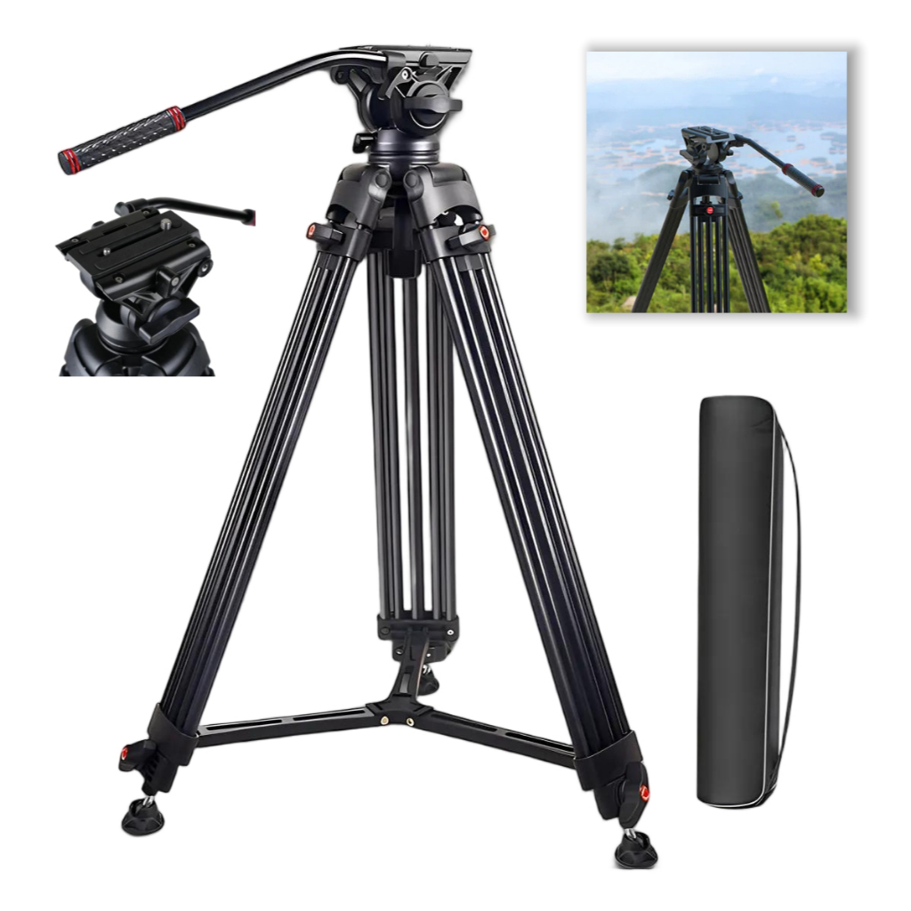 Tripé Profissional para Câmera com Cabeça Hidráulica, Ideal para Filmagem, Vídeo e Live
