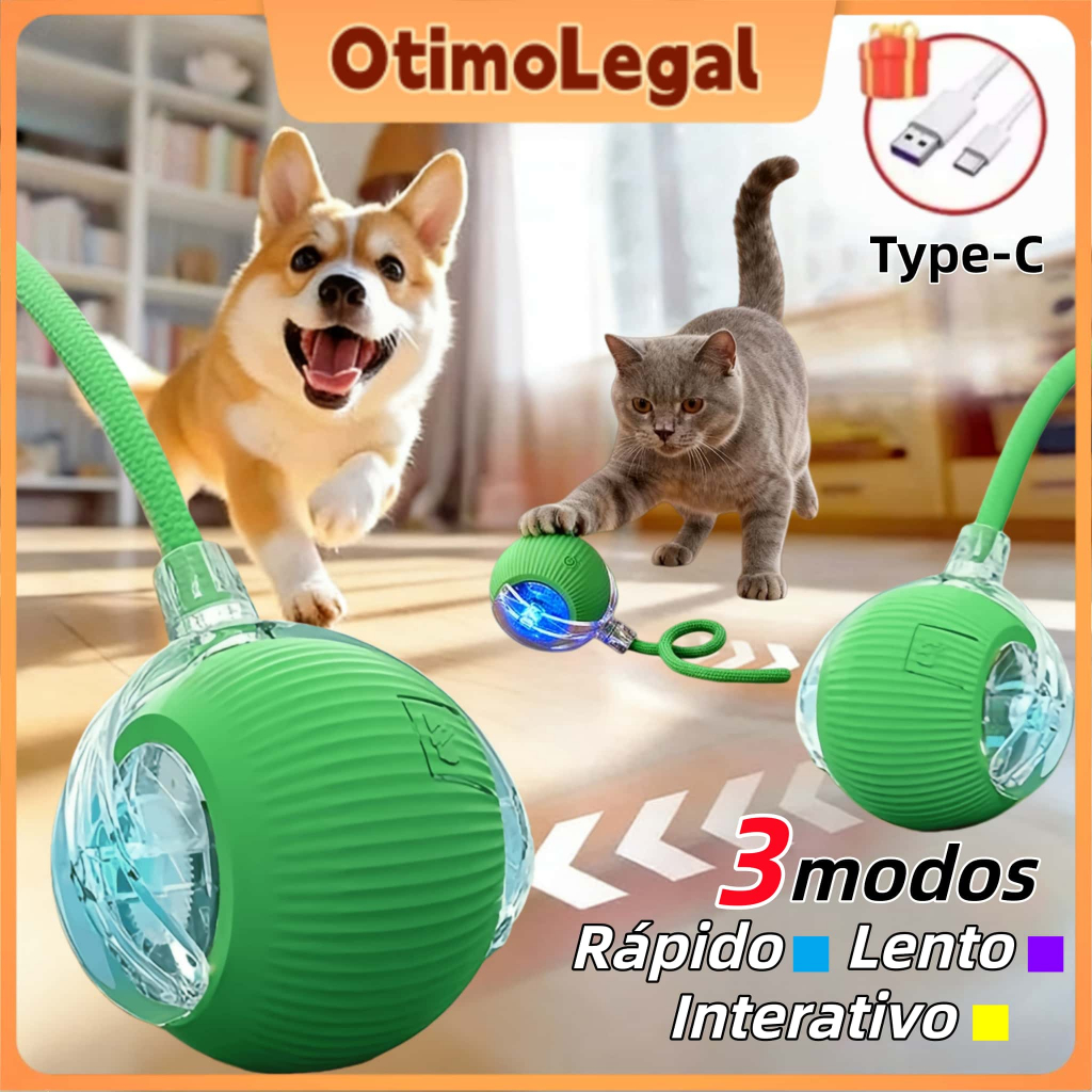 Bola Elétrica Automática com Recarga USB para Gatos e Cães Pequenos Brinquedo Interativo Inteligente em Oferta na Shopee
