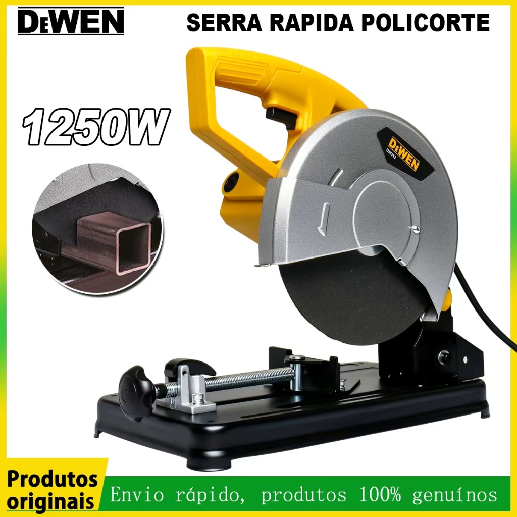 DeWEN Serra Rápida Policorte Portátil de Bancada Com Disco de Corte 8" 1250w Ajuste de Corte 45° e 90° Para Cortar Diver