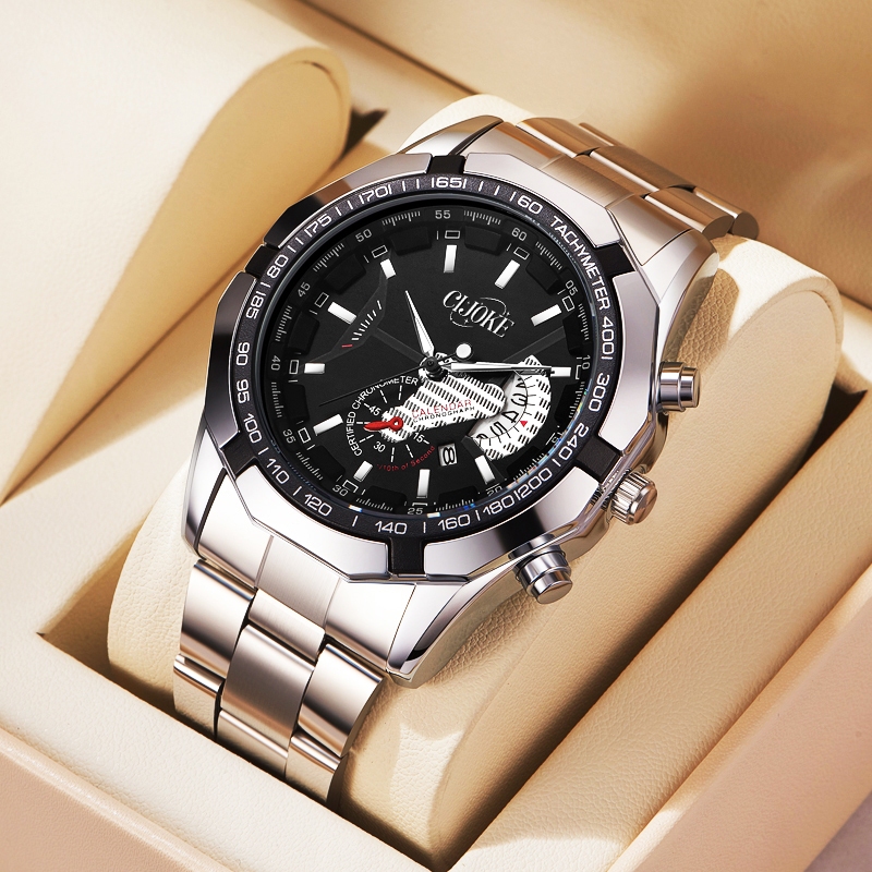 Relógio de quartzo em aço inoxidável para homens, com função de calendário, à prova d'água e resistente ao desgaste em Oferta na Shopee