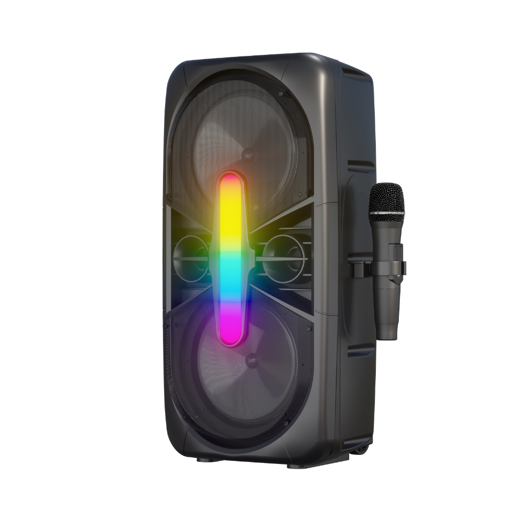 Caixa de Som Bluetooth Portátil Amplificada, RGB com Rodas, Preto,Bluetooth 5.3, USB, AUX, MIC