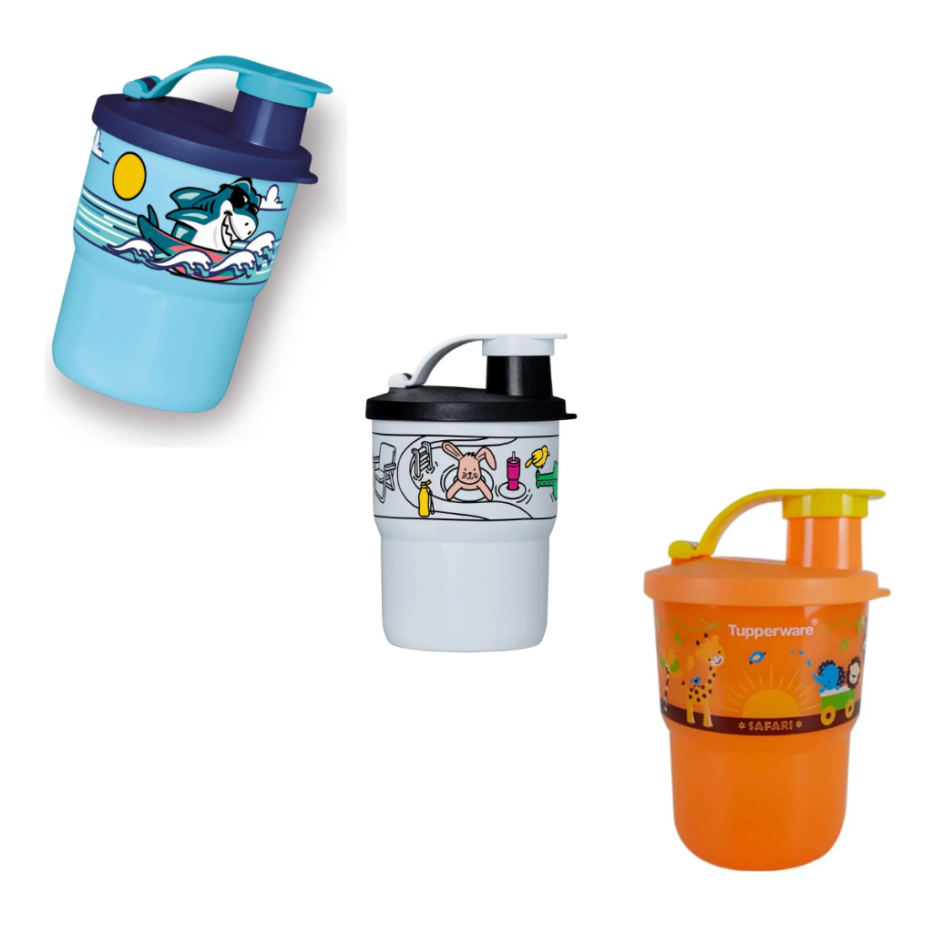 Copo Com Bico 225ml Tupperware Copinho Safari Infantil Mochila Lancheira Bolsa Presente Escolar