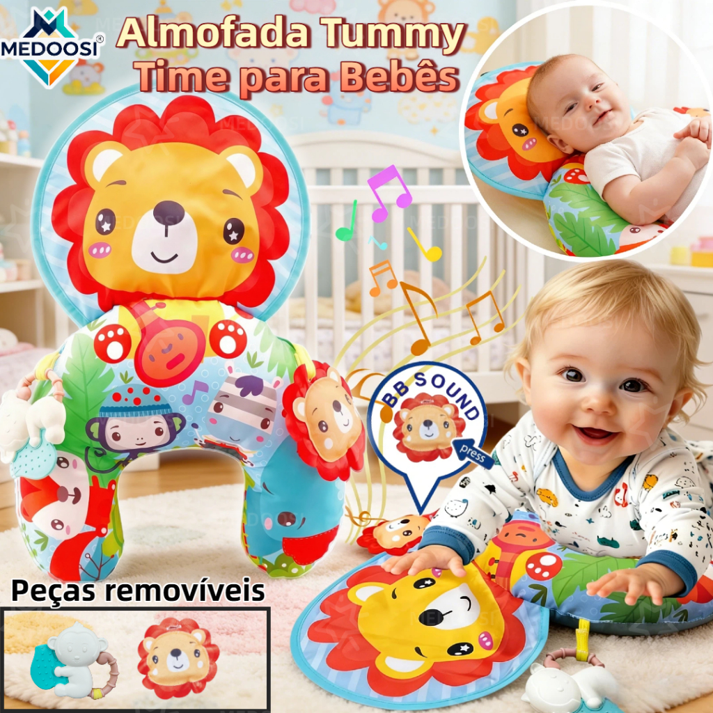 MEDOOSI Almofada de Bebê Atividades Tummy Time | Brinquedo Com Chocalho Educativo e Confortável para Desenvolvimento