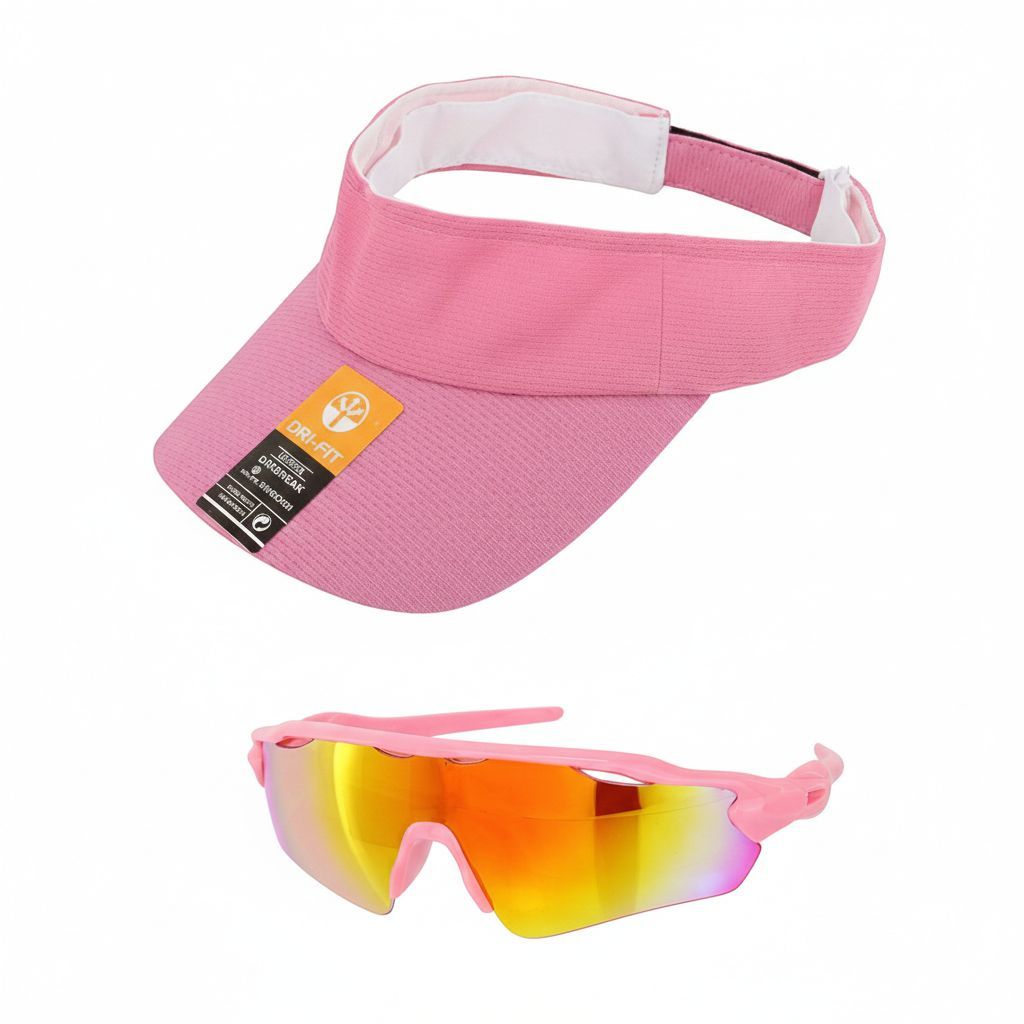 Boné Viseira Esportivo Dry Fit Ajustavel Rosa Com Oculos Esportivo Estiloso Com Proteção UV Resistente