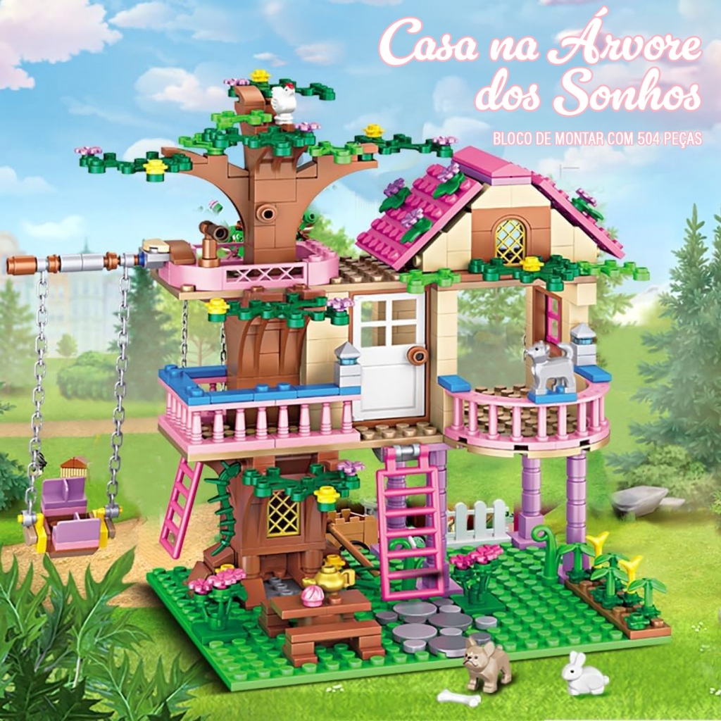 Conjunto de blocos de montar para casa na árvore rosa dos sonhos 504/959 peças em Oferta na Shopee